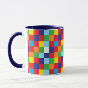 Helle, farbenfrohe Quadrate Muster Blau Rot Tasse