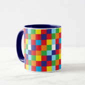 Helle, farbenfrohe Quadrate Muster Blau Rot Tasse (Vorderseite Links)