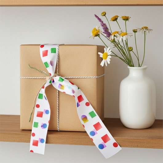 Helle, farbenfrohe Quadrate und Kreise Satinband