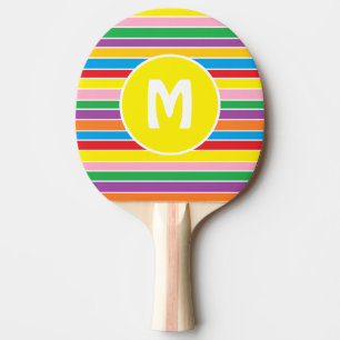 Helle, farbenfrohe Regenbogen-Monogramm-Streifen Tischtennis Schläger
