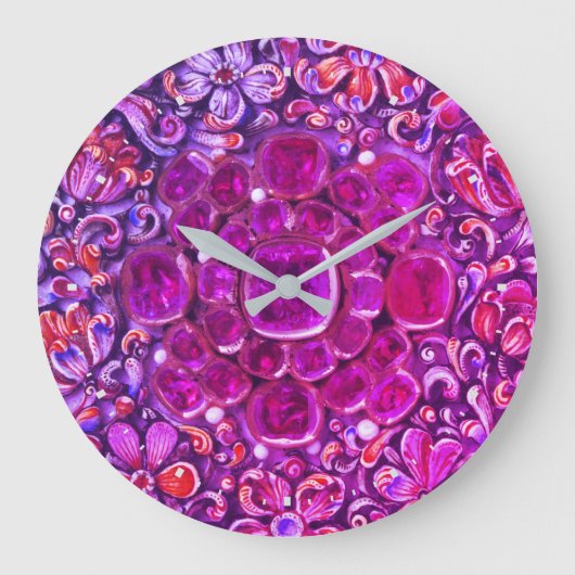Helle farbenfrohe rosa violette Blumen Große Wanduhr (Vorderseite)