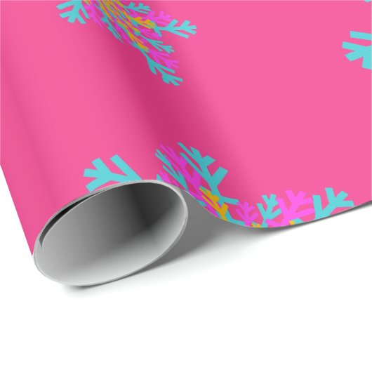 Helle farbenfrohe Schneeflocken Moderne rosa Weihn Geschenkpapier (Rolleneckpunkt)