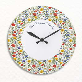 Helle, farbenfrohe Sommer-Wildblumen Blumenrunde Große Wanduhr