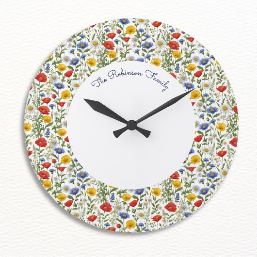 Helle, farbenfrohe Sommer-Wildblumen Blumenrunde Große Wanduhr
