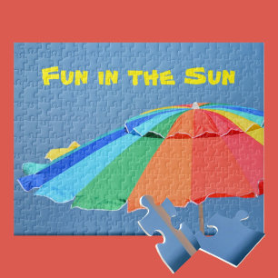 Helle Farbenfrohe Sonnige Mehrfarbige Strandschirm Puzzle