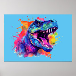 Helle farbenfrohe T-Rex Dinosaurier Wand Poster dr