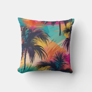 Helle, farbenfrohe tropische Palmen Kissen
