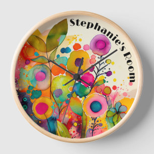 Helle, farbenfrohe Uhr der modernen Blumenmauer