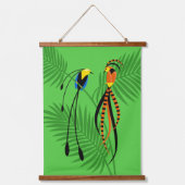 Helle, farbenfrohe Vögel des Paradieses 2 Wandteppich Mit Holzrahmen (Vorderseite)