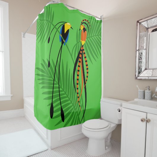 Helle, farbenfrohe Vögel des Paradieses Duschvorhang (Beispiel)