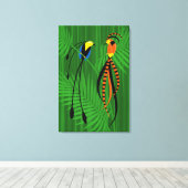 Helle, farbenfrohe Vögel des Paradieses Leinwanddruck (Insitu (Holzboden))