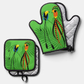 Helle, farbenfrohe Vögel des Paradieses Ofenhandschuh & Topflappen-Set (Vorderseite/Rückseite)
