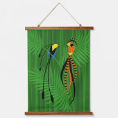 Helle, farbenfrohe Vögel des Paradieses Wandteppich Mit Holzrahmen (Vorderseite)