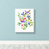 Helle, farbenfrohe Vögel und Blume Wasserfarbe Leinwanddruck (Insitu (Holzboden))