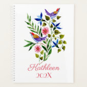 Helle, farbenfrohe Vögel und Blume Wasserfarbe Planer (Vorderseite)
