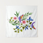 Helle, farbenfrohe Vögel und Blume Wasserfarbe Wandteppich (Vorderseite (Horizontal))