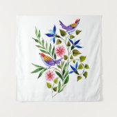 Helle, farbenfrohe Vögel und Blume Wasserfarbe Wandteppich (Vorderseite)