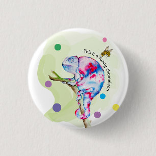 Helle, farbenfrohe Wasserfarbe Chamäleon und Biene Button