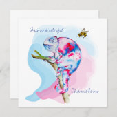 Helle, farbenfrohe Wasserfarbe Chamäleon und Biene Einladung (Vorne/Hinten)