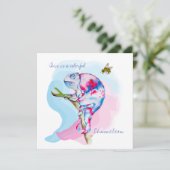 Helle, farbenfrohe Wasserfarbe Chamäleon und Biene Einladung (Stehend Vorderseite)