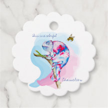 Helle, farbenfrohe Wasserfarbe Chamäleon und Biene