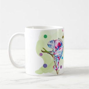 Helle, farbenfrohe Wasserfarbe Chamäleon und Biene Kaffeetasse