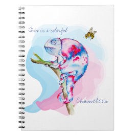 Helle, farbenfrohe Wasserfarbe Chamäleon und Biene Notizblock