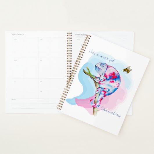 Helle, farbenfrohe Wasserfarbe Chamäleon und Biene Planer (Anzeige)