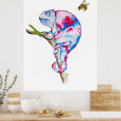 Helle, farbenfrohe Wasserfarbe Chamäleon und Biene Poster (Küche)