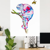 Helle, farbenfrohe Wasserfarbe Chamäleon und Biene Poster (Heimbüro)