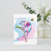 Helle, farbenfrohe Wasserfarbe Chamäleon und Biene Postkarte (Stehend Vorderseite)