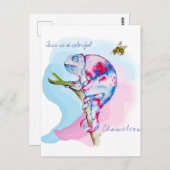 Helle, farbenfrohe Wasserfarbe Chamäleon und Biene Postkarte (Vorne/Hinten)