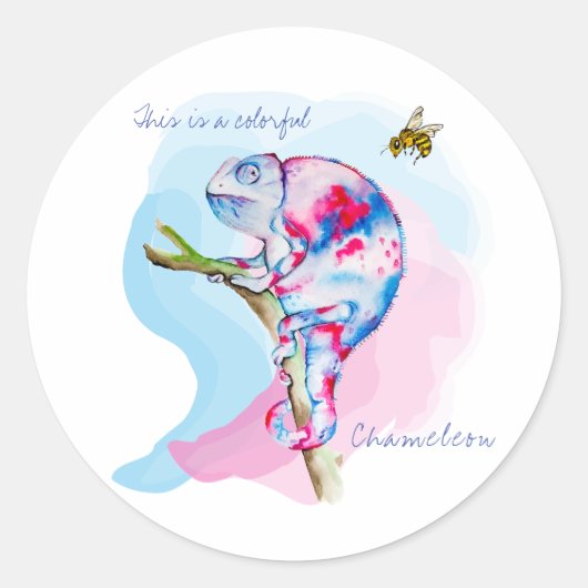 Helle, farbenfrohe Wasserfarbe Chamäleon und Biene Runder Aufkleber (Vorderseite)