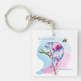 Helle, farbenfrohe Wasserfarbe Chamäleon und Biene Schlüsselanhänger