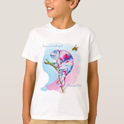 Helle, farbenfrohe Wasserfarbe Chamäleon und Biene T-Shirt (Vorderseite)