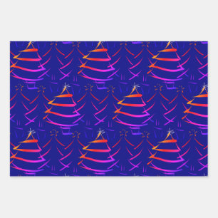 Helle farbenfrohe Weihnachtsbaum Star Snowflake Na Geschenkpapier Set