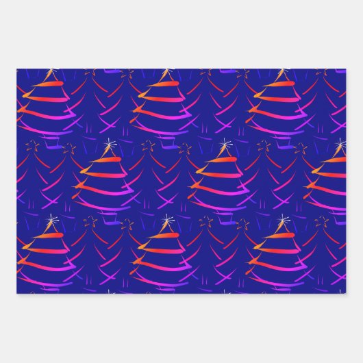 Helle farbenfrohe Weihnachtsbaum Star Snowflake Na Geschenkpapier Set (Vorderseite)