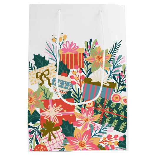 helle, farbenfrohe Wünsche | Weihnachtsfeiertag Mittlere Geschenktüte (Rückseite)