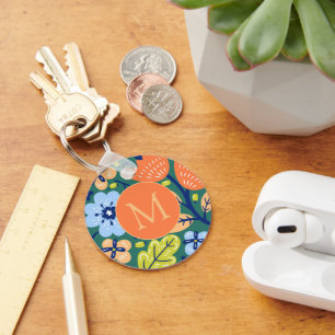 Helle Farbenpracht Modernes Blumenmuster Mit Monog Schlüsselanhänger