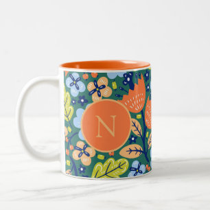 Helle Farbenpracht Modernes Blumenmuster Mit Monog Zweifarbige Tasse