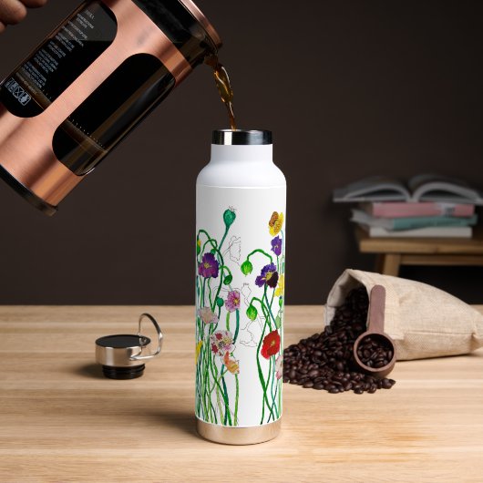 Helle Farbige Blumige Wilde Mohn-Wasserfarbe Trinkflasche (Kaffee)