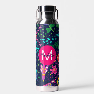 Helle Farbige Chaotische Florale Blaue Personalisi Trinkflasche