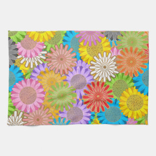 Helle Farbige Chaotische Hippie-Blumenmuster Geschirrtuch