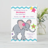 Helle farbige Girl Elephant Star Einladung (Stehend Vorderseite)