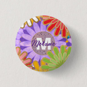 Helle Farbige Hippie-Blumenmuster Personalisiert Button