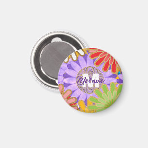 Helle Farbige Hippie-Blumenmuster Personalisiert Magnet
