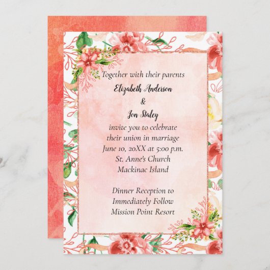 Helle farbige Korallenpfirsichblume Einladung (Vorne/Hinten)