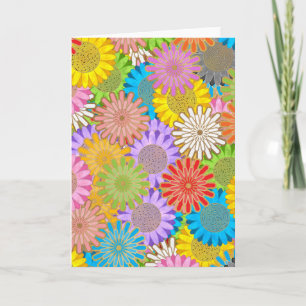 Helle Farbige Lebendige Chaotische Hippie-Blumen-M Karte