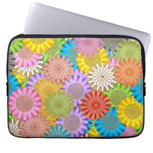 Helle Farbige Lebendige Chaotische Hippie-Blumen-M Laptopschutzhülle