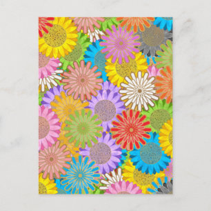 Helle Farbige Lebendige Chaotische Hippie-Blumen-M Postkarte